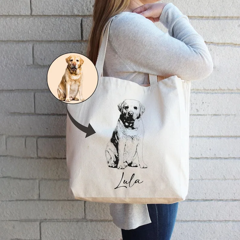 Personalized Pet Photo Tote Bag, Custom Dog Mom Tote Bag