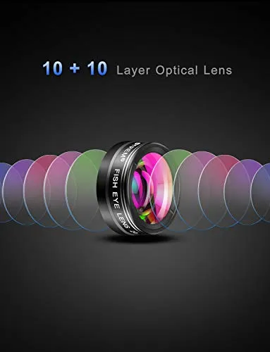 Phone Camera Lens Phone Lens Kit 9 in 1, 20X Telephoto Lens, 205° Fisheye Lens, 0.5X Wide Angle Lens & 25X Macro Lens