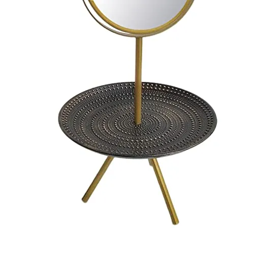 Pinakine Tabletop Vanity Mirror with Wood Storage Tray Women Gift for Dresser Bedroom Gold|Health & Beauty | Makeup | Makeup Tools & Accessories | Makeup Mirrors(53088077PNK)