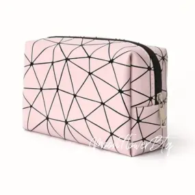 Pink Geometric Pattern Cosmetic Makeup Bag