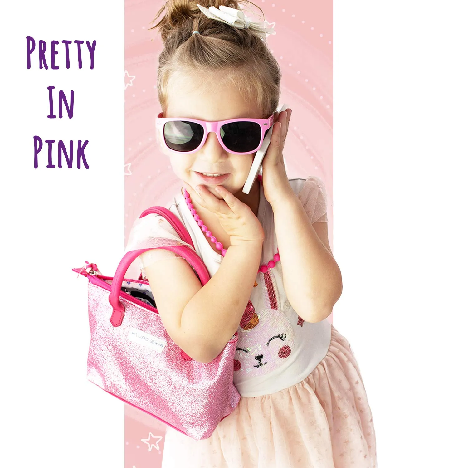 PixieCrush Deluxe Pink Sparkle Pretend Play Kid Purse Set for Girls with Handbag, Pretend