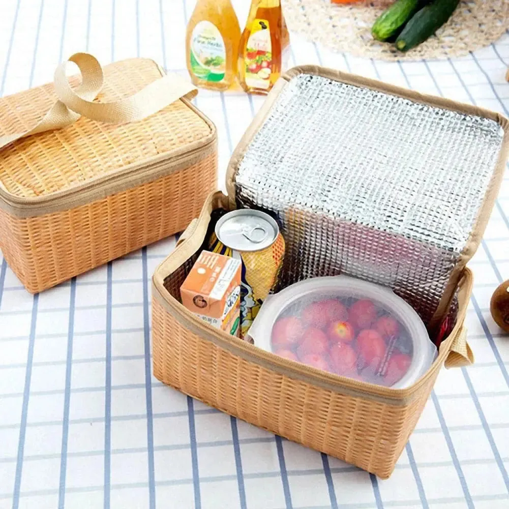 Portable Wicker Picnic Bag