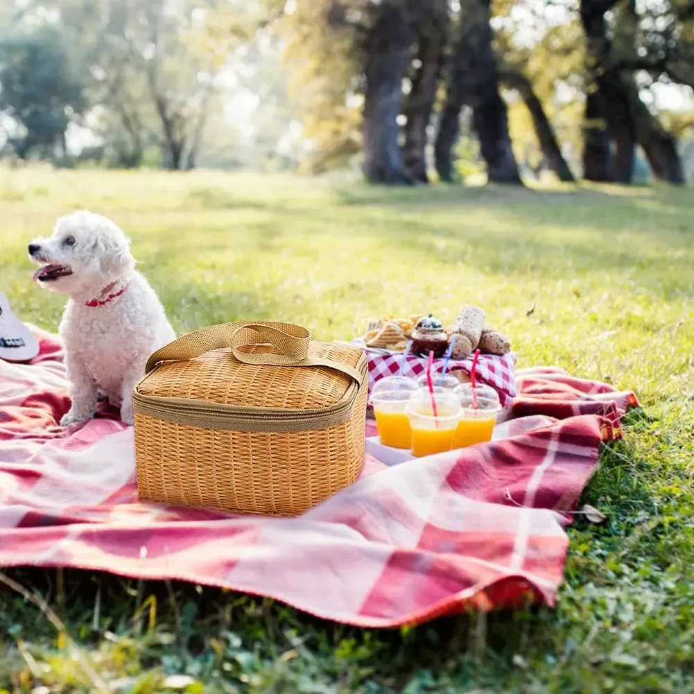 Portable Wicker Picnic Bag