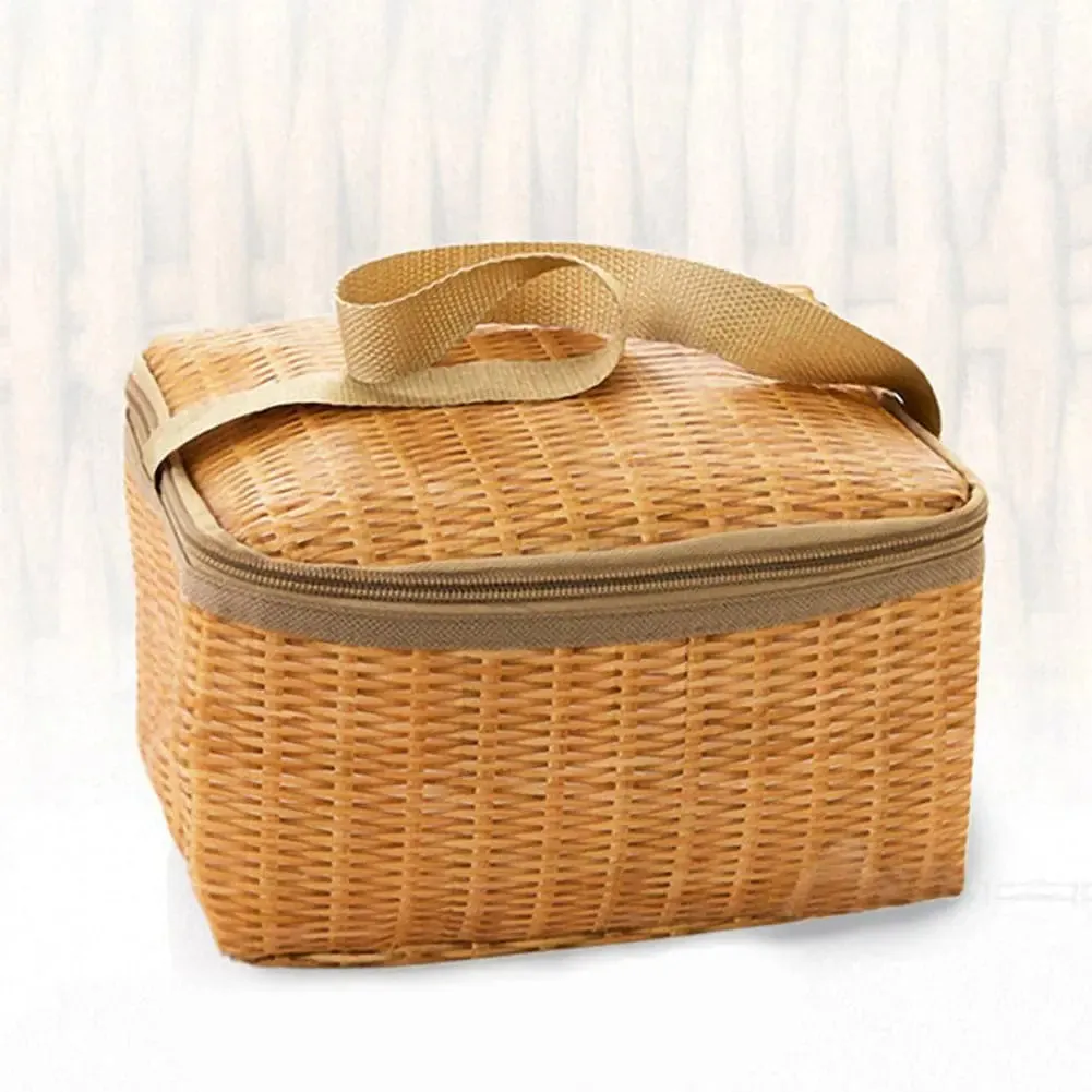 Portable Wicker Picnic Bag