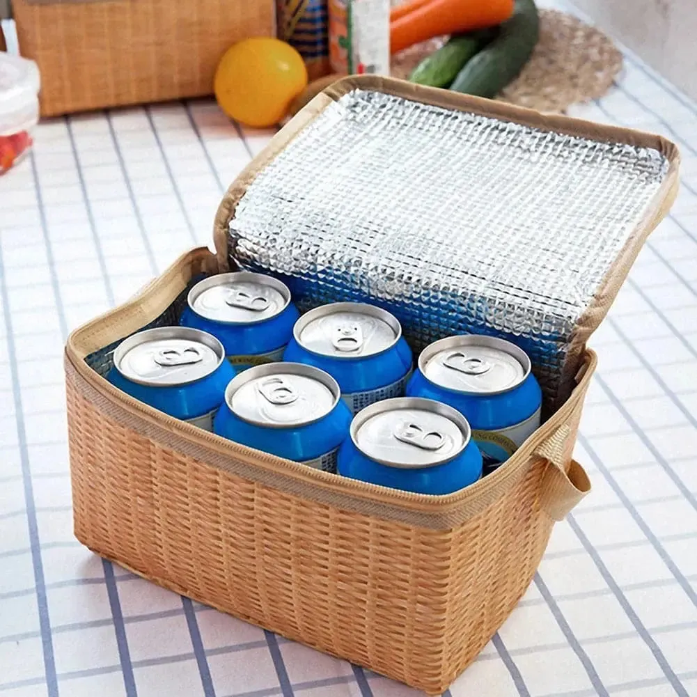 Portable Wicker Picnic Bag