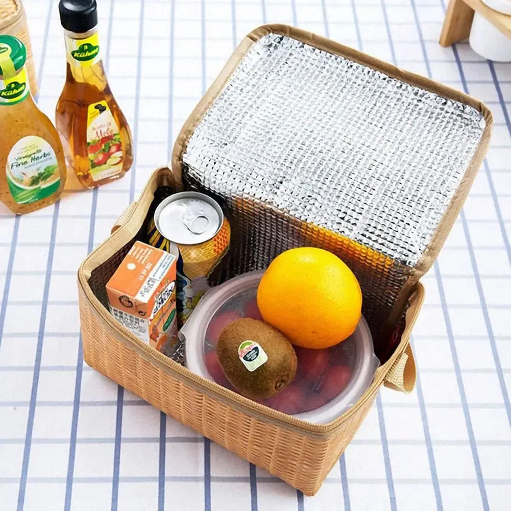 Portable Wicker Picnic Bag