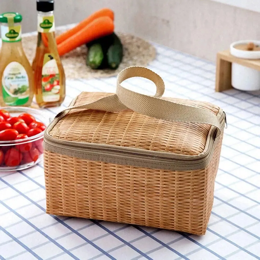 Portable Wicker Picnic Bag