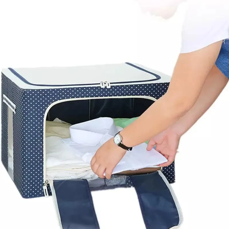 Printed Large Capacity Storage Box, Waterproof Oxford Cloth Steel Storage Box, Clothing Quilt Storage Bag Organizer, Quilt Blanket Socks Stuff Container, Portable Folding Closet Organizer