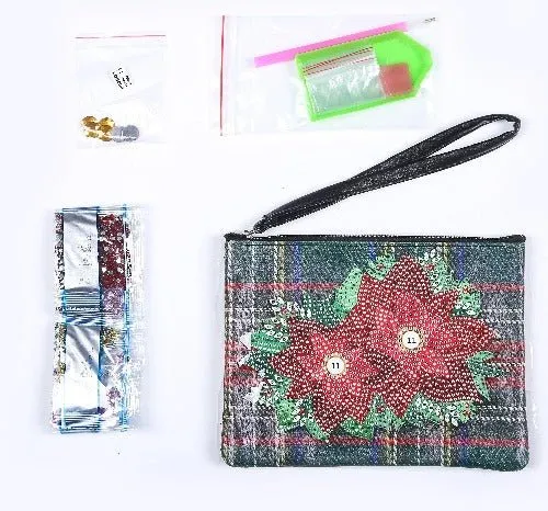 "Festive Poinsettia" Crystal Art Pouch