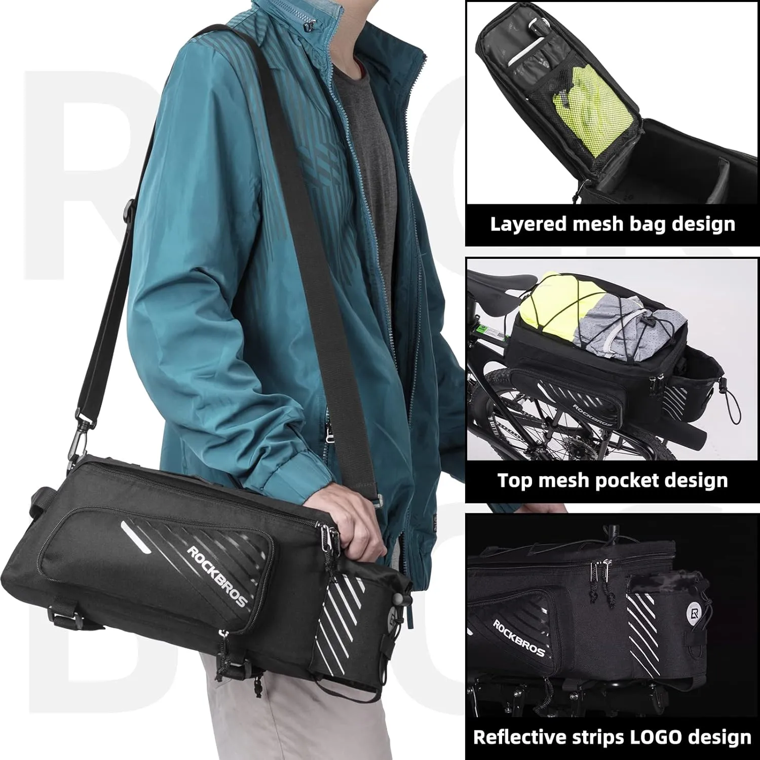 ROCKBROS Bike Rack Bag 13L With Rain Cover