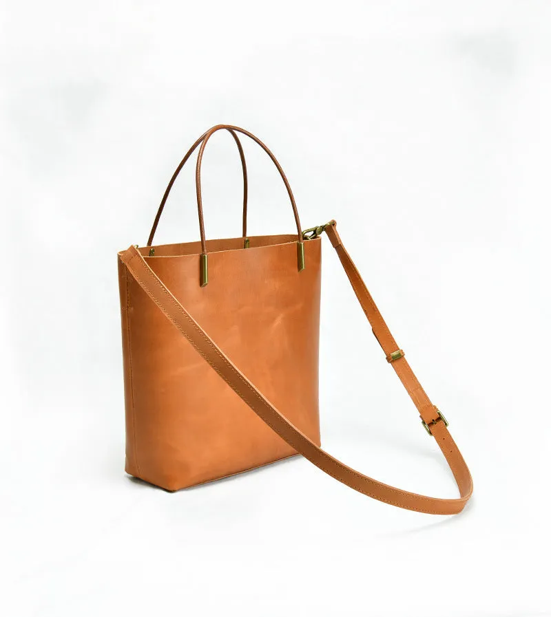 Simple Style Vege Tanned Leather Tote Handbags 9020