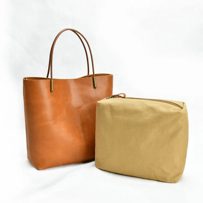 Simple Style Vege Tanned Leather Tote Handbags 9020