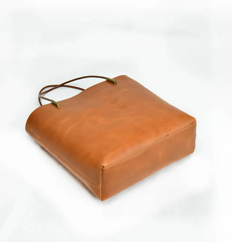 Simple Style Vege Tanned Leather Tote Handbags 9020