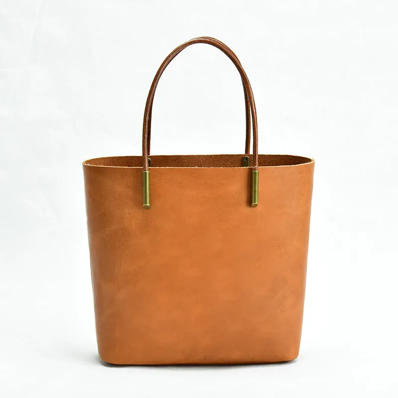 Simple Style Vege Tanned Leather Tote Handbags 9020