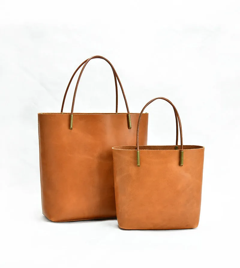 Simple Style Vege Tanned Leather Tote Handbags 9020