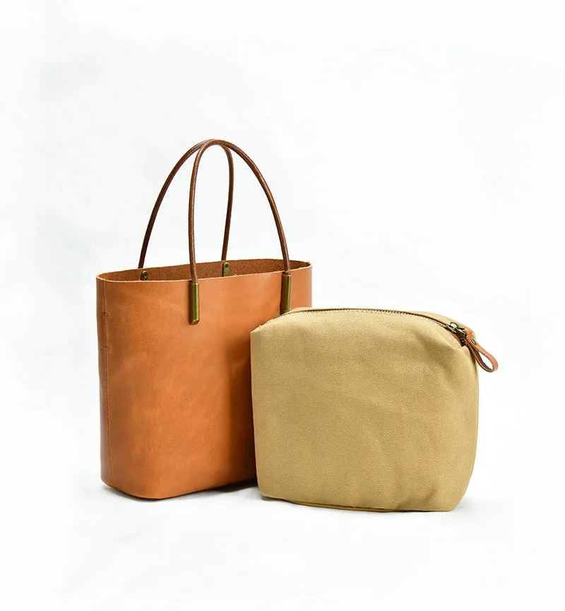 Simple Style Vege Tanned Leather Tote Handbags 9020