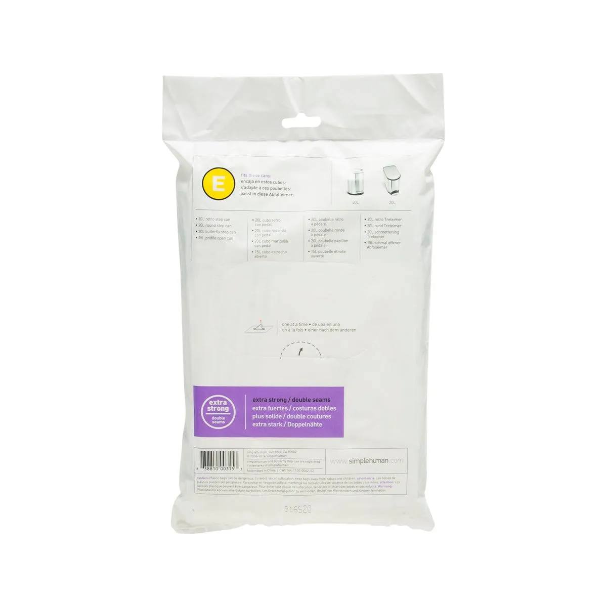 SIMPLEHUMAN Trash Bag-Code E-Type 20L 20P  (20pcs)