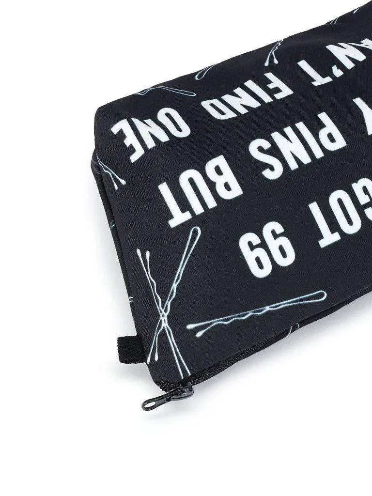 Slogan & Pin Print Makeup Bag