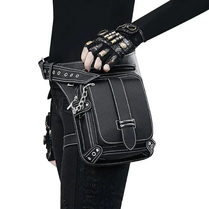 Steampunk Rock Waist Leg Hip Belt Motorcycle Fanny Packs Multi Chain Rivet Bag