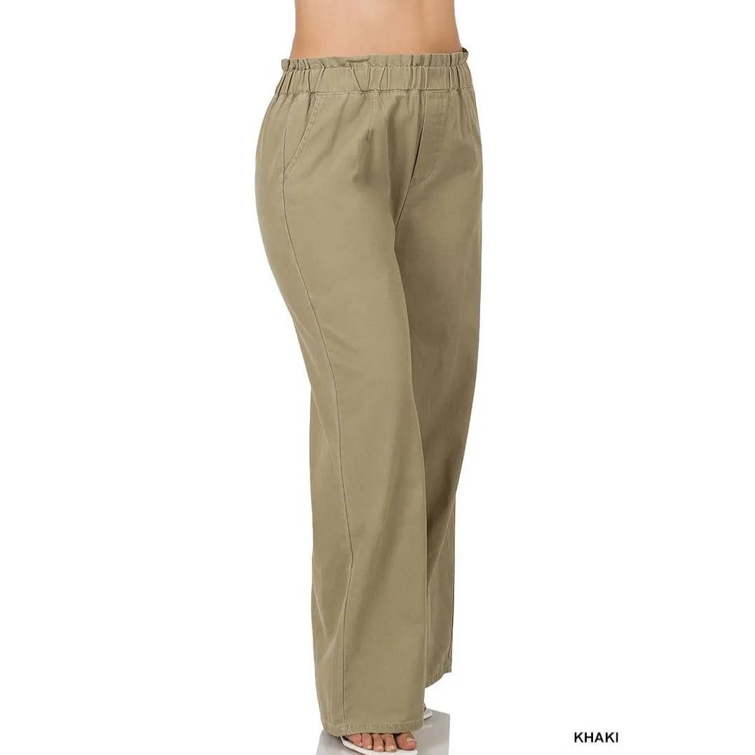 Stone washed canvas paper bag waist pants