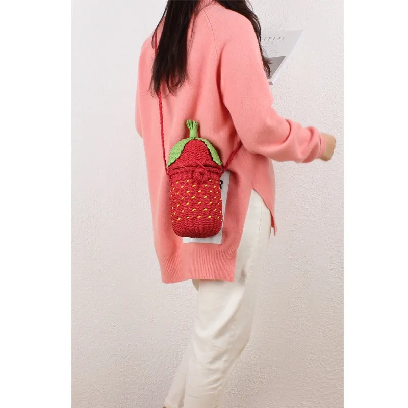 Strawberry Straw Crossbody Bag