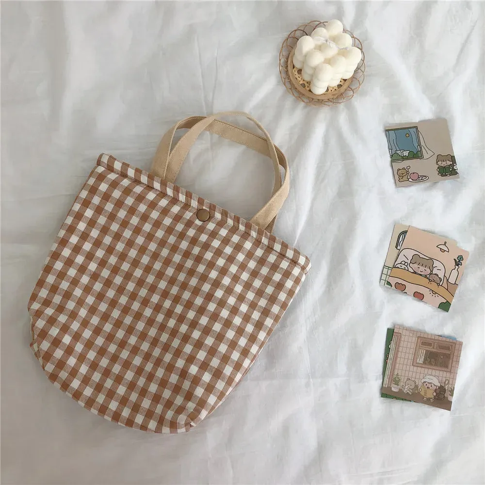 TAVIMART  -  Lattice Samll Lunch Bag For Women Bento Cooler Bags Plaid Breakfast Food Box Portable Kids Picnic Travel Mult Food Bag