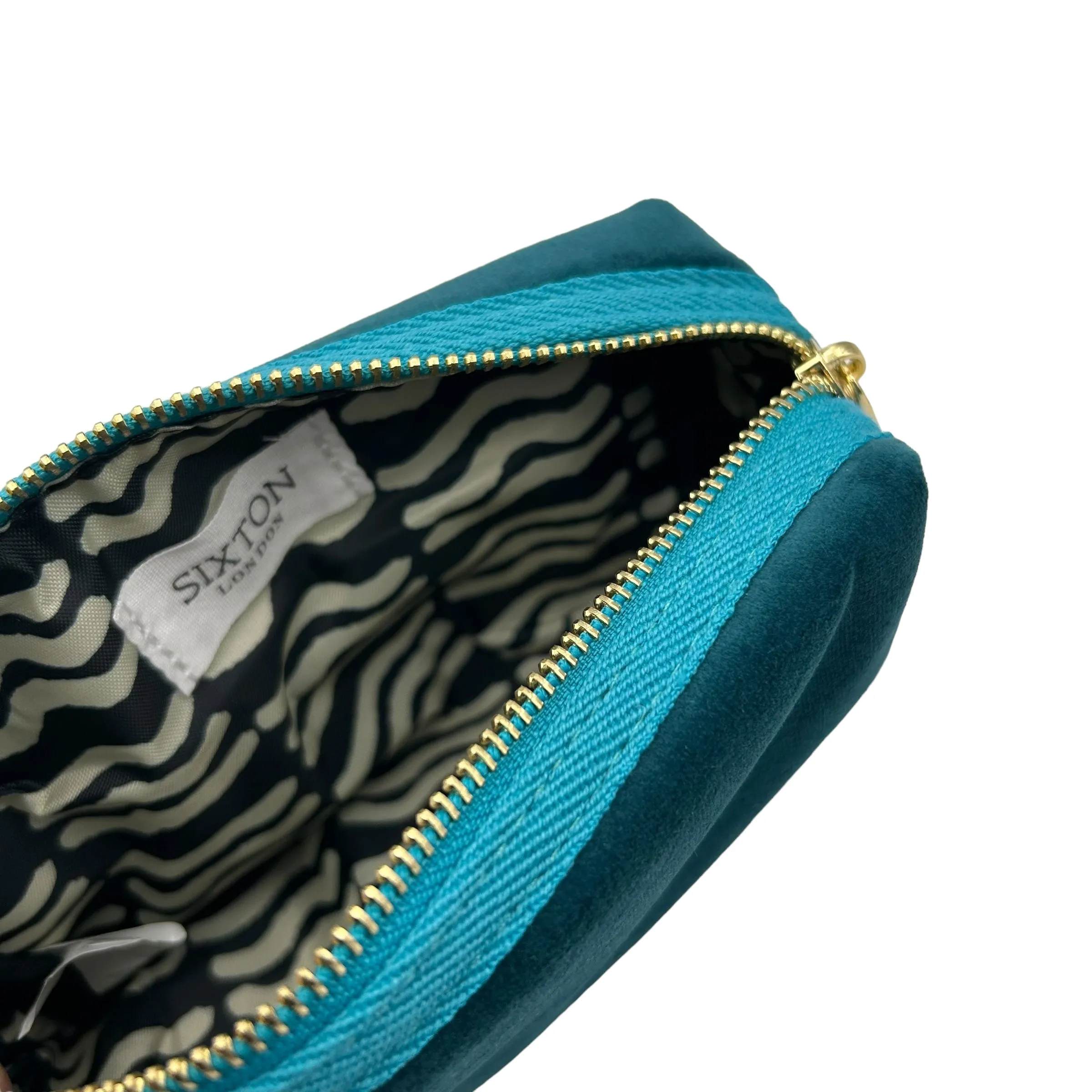 Teal small make-up bag & jewelled insect - recycled velvet