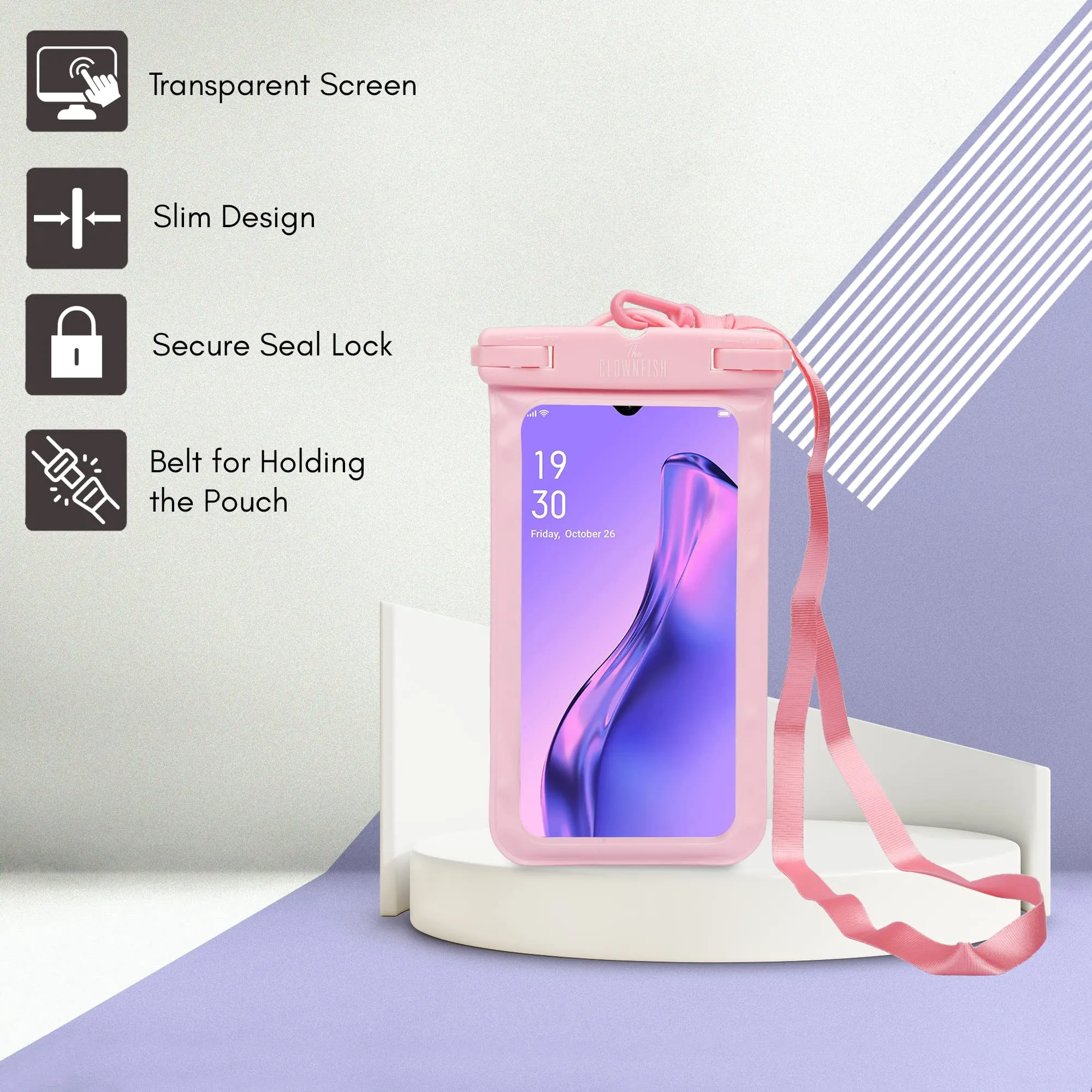 THE CLOWNFISH Universal Waterproof PVC Transparent Mobile Pouch Cellphone Case Rain Protection Dry Bag Designed for Most Cell Phones Upto 6.2 inch Screen & Accessories (Pink)