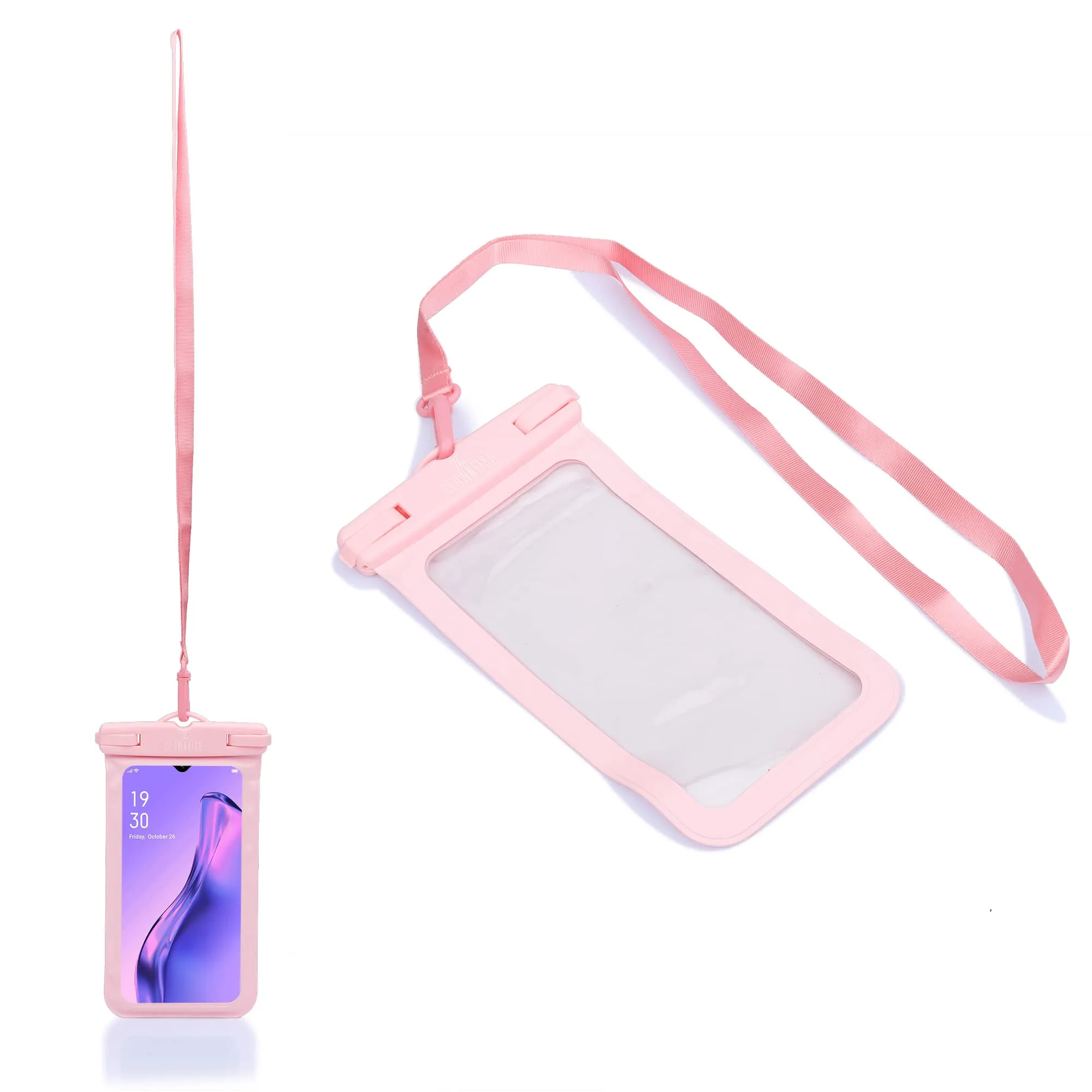 THE CLOWNFISH Universal Waterproof PVC Transparent Mobile Pouch Cellphone Case Rain Protection Dry Bag Designed for Most Cell Phones Upto 6.2 inch Screen & Accessories (Pink)