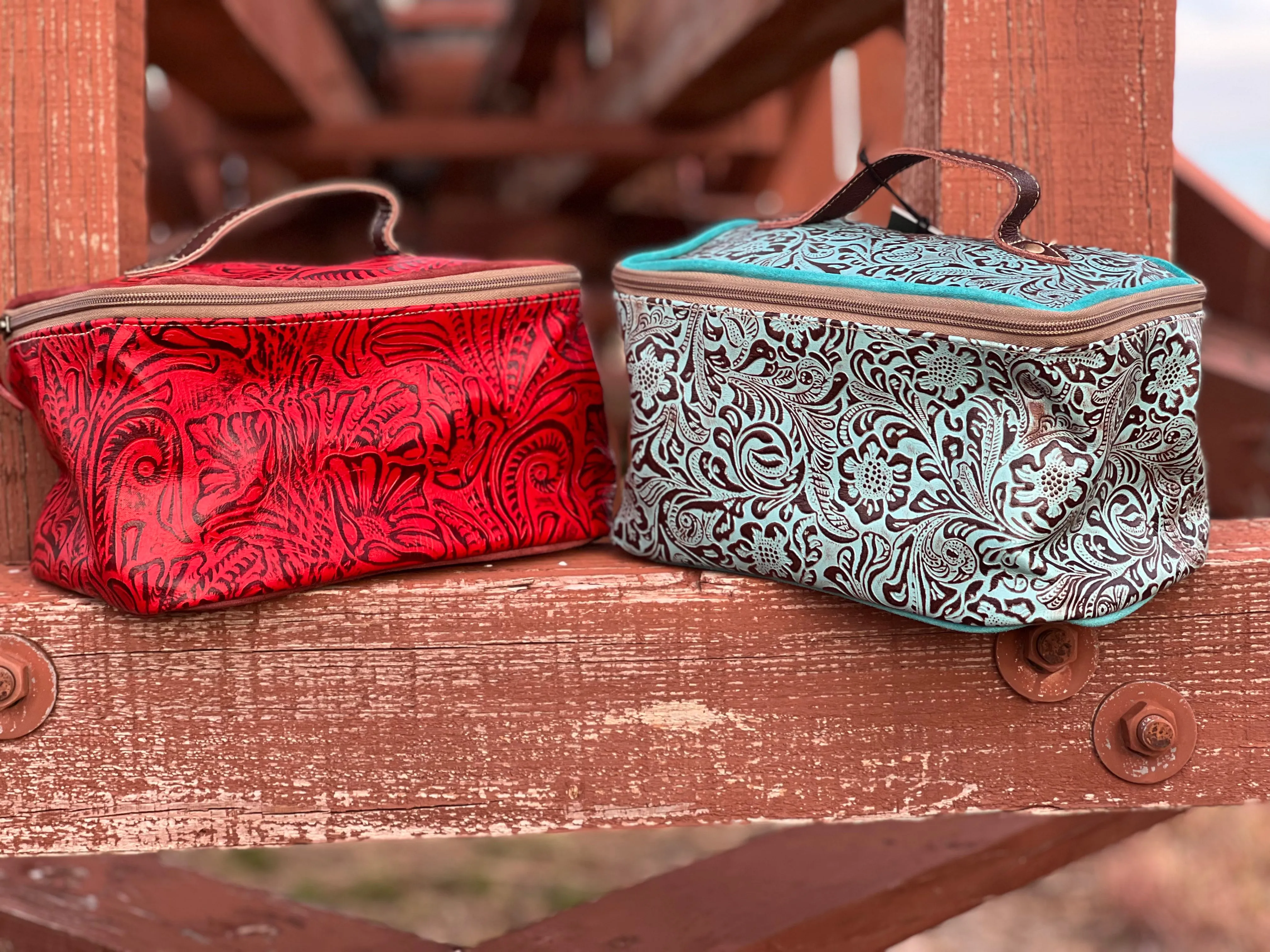 Tooled Leather Makeup Bag