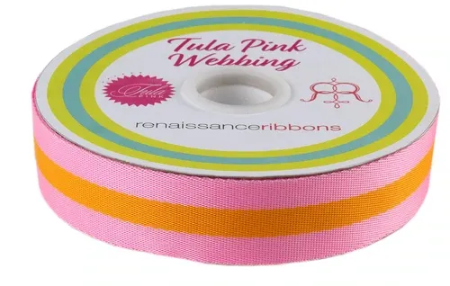 Tula Pink Webbing - Bright Soft Pink and Tangerine Orange