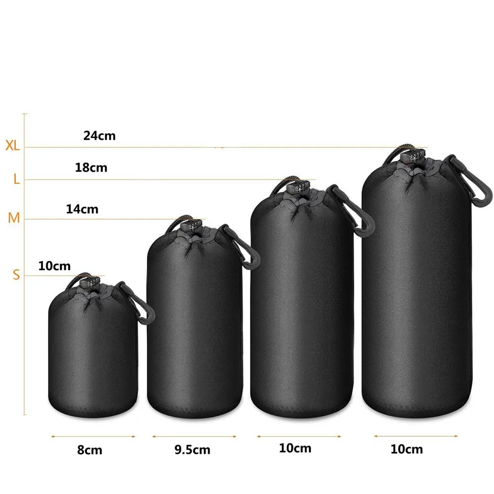 Waterproof Camera Lens Bag Drawstring Bag with S M L XL Size for Canon Sony Nikon DSLR Camera Lens Barrel Case with Hook