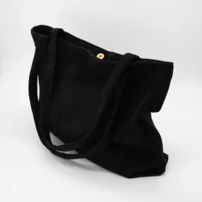 Wide Corduroy Tote Bag in Black