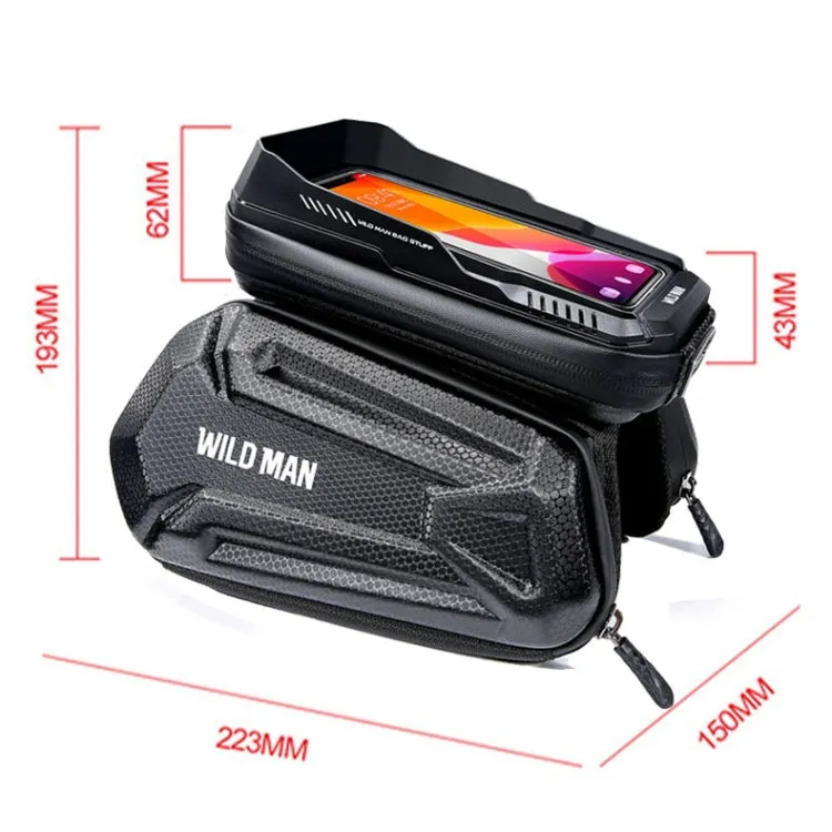 WILD MAN XT6 1.2L Mountain Bike EVA Hard Shell Waterproof Phone Touch Screen Top Tube Bag(Twill Pattern)