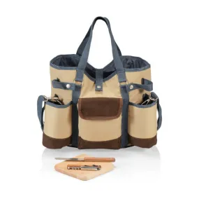 Wine Country Tote – Wine & Cheese Picnic Tote, (Beige Canvas with Navy Blue & Brown Accents)