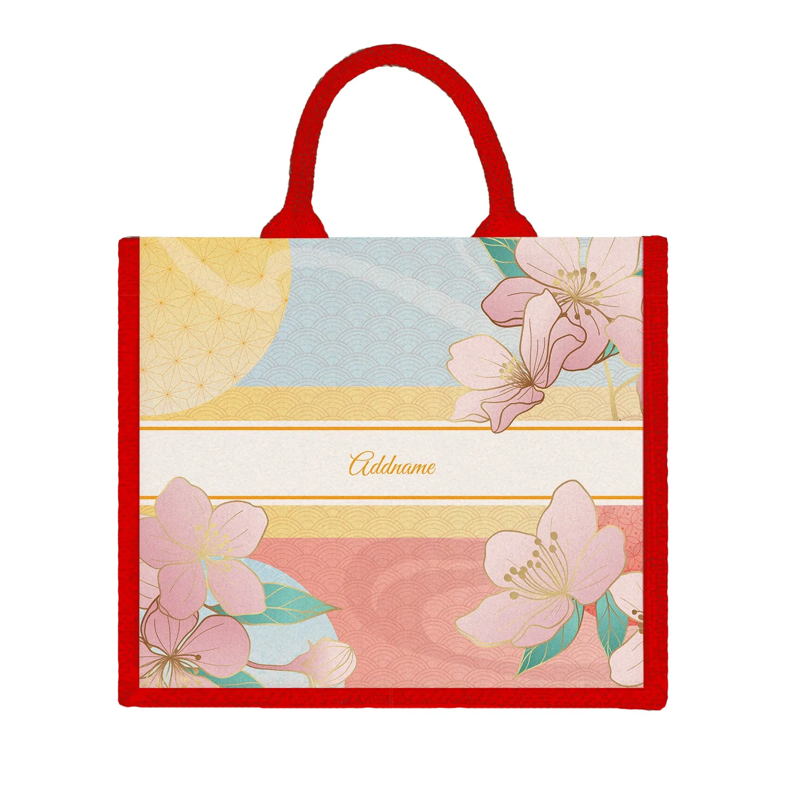 Zen Blossom Oriental Series Jute Tote Bag [FREE Custom Add Name]